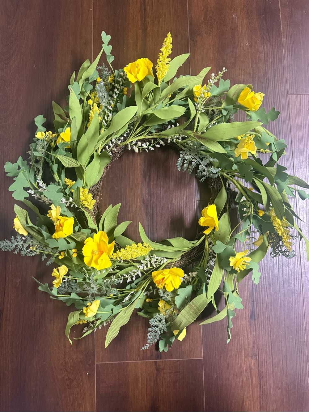Green eucalyptus and yellow flower Grapevine Wreath - Home Holiday